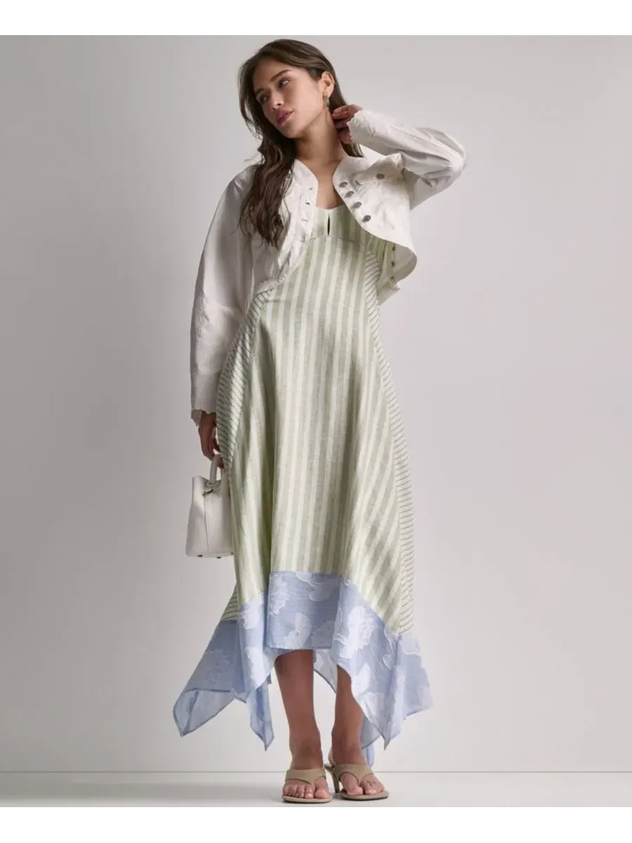 Платье миди с принтом в полоску, модель Striped High-Low BCBG — изображение 7 из 11, белый