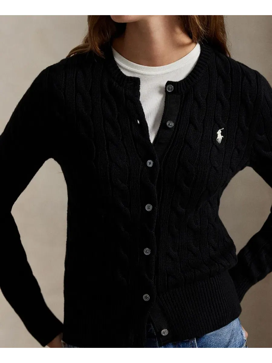 Кардиган с воротником-хомутом из хлопка с косами Polo Ralph Lauren — изображение 5 из 19, черный
