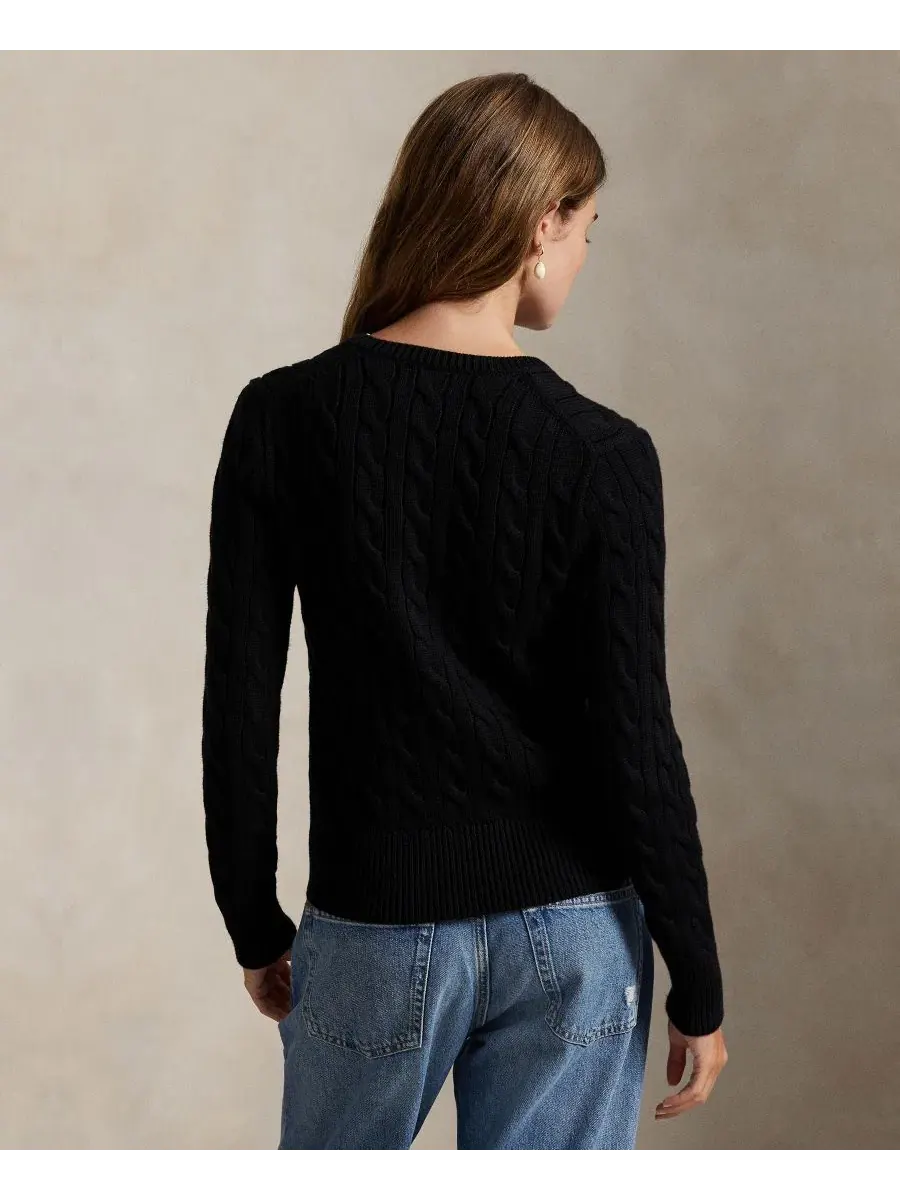 Кардиган с воротником-хомутом из хлопка с косами Polo Ralph Lauren — изображение 6 из 19, черный