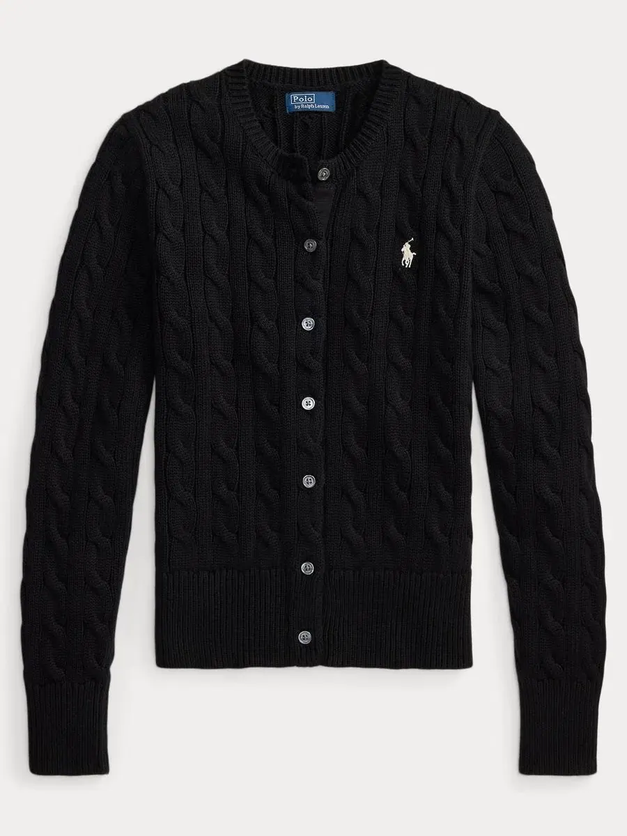 Кардиган с воротником-хомутом из хлопка с косами Polo Ralph Lauren — изображение 7 из 19, черный