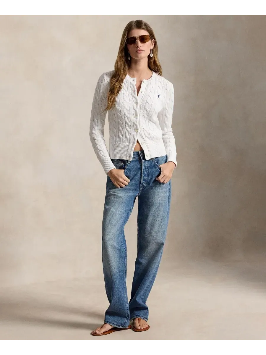 Женский кардиган с воротником-хомутом, косая вязка, хлопок Polo Ralph Lauren — изображение 14 из 19, оливковый