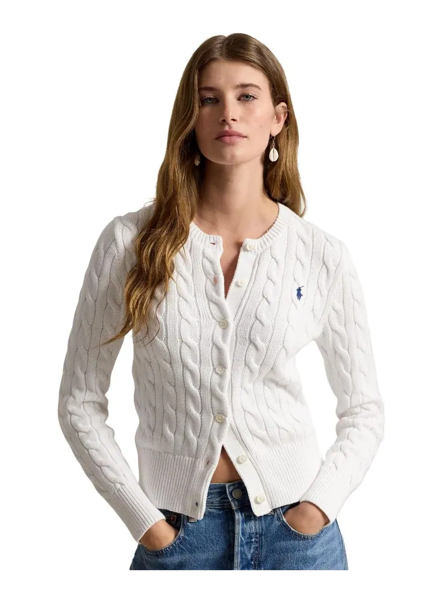 Женский кардиган с воротником-хомутом, косая вязка, хлопок Polo Ralph Lauren — изображение 17 из 19, оливковый