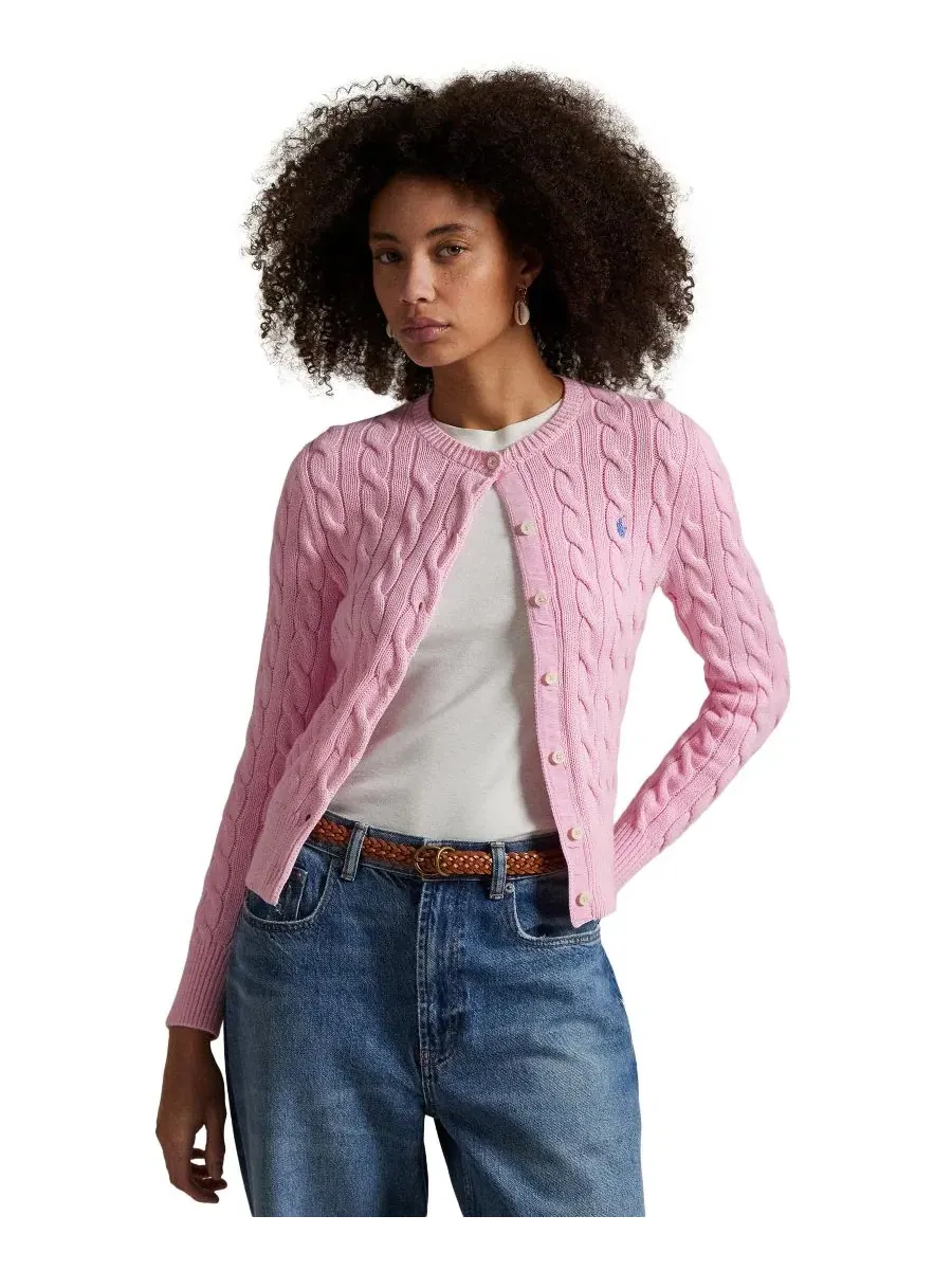 Женский кардиган с воротником-хомутом, косая вязка, хлопок Polo Ralph Lauren — изображение 18 из 19, оливковый