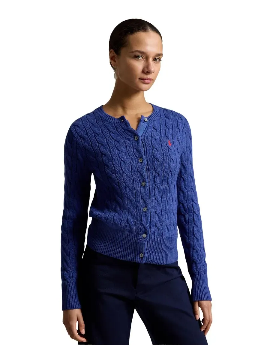Кардиган на пуговицах с воротником-гольф из хлопка, женский Polo Ralph Lauren — изображение 1 из 19, синий