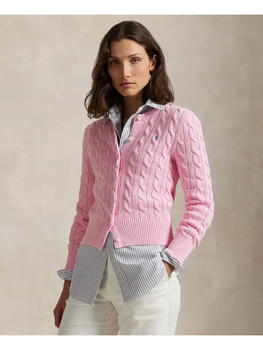 Кардиган женский с воротником-гольф из хлопка Polo Ralph Lauren — изображение 1 из 19, розовый