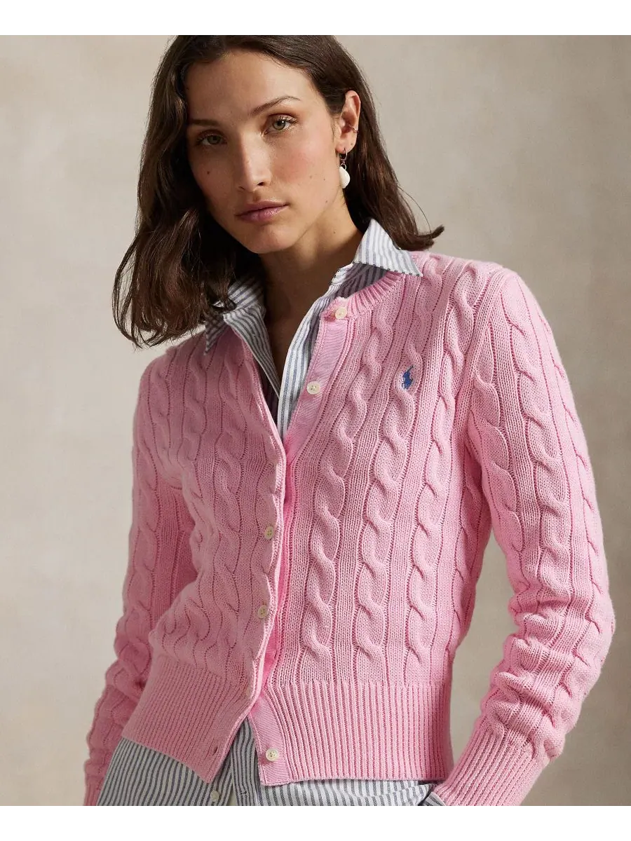 Кардиган женский с воротником-гольф из хлопка Polo Ralph Lauren — изображение 2 из 19, розовый