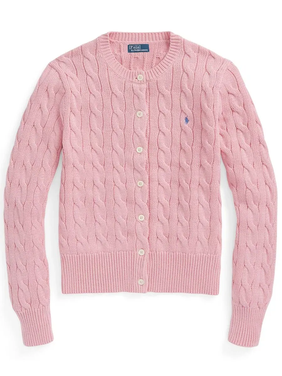 Кардиган женский с воротником-гольф из хлопка Polo Ralph Lauren — изображение 9 из 19, розовый
