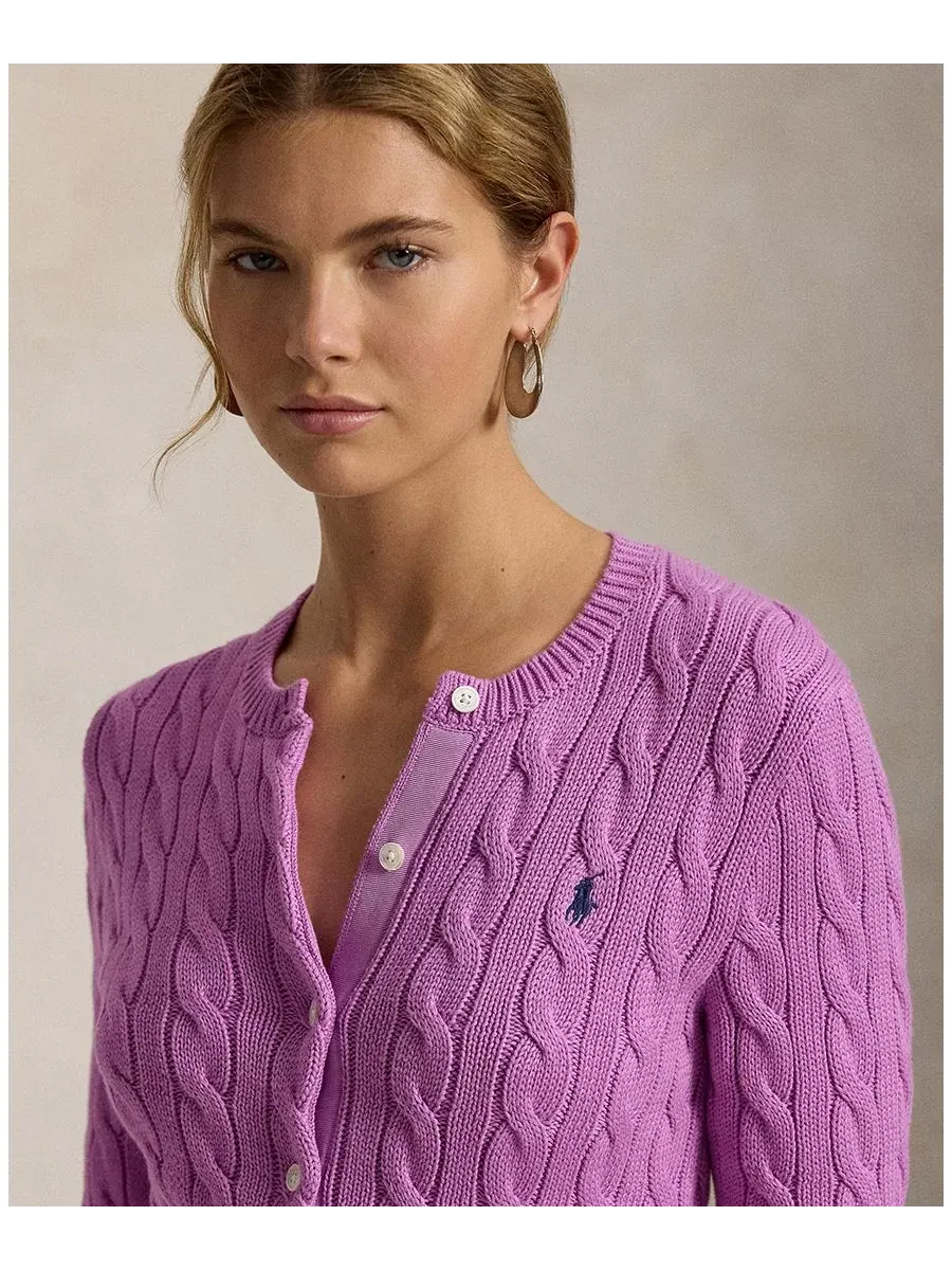 Женский кардиган-водолазка с косами, хлопковый Polo Ralph Lauren — изображение 2 из 20, розовый