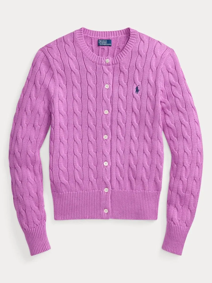 Женский кардиган-водолазка с косами, хлопковый Polo Ralph Lauren — изображение 4 из 20, розовый