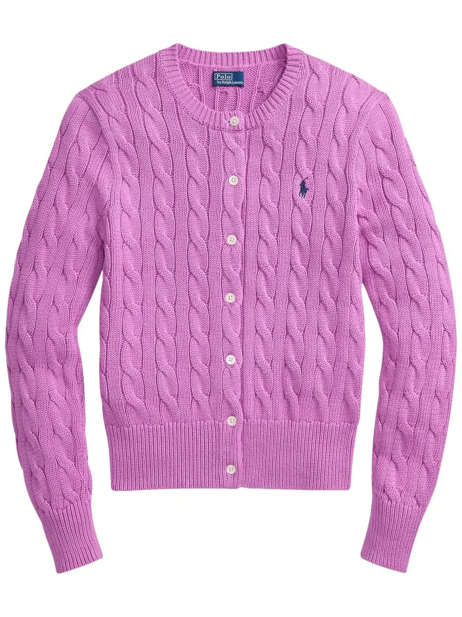Женский кардиган-водолазка с косами, хлопковый Polo Ralph Lauren — изображение 6 из 20, розовый