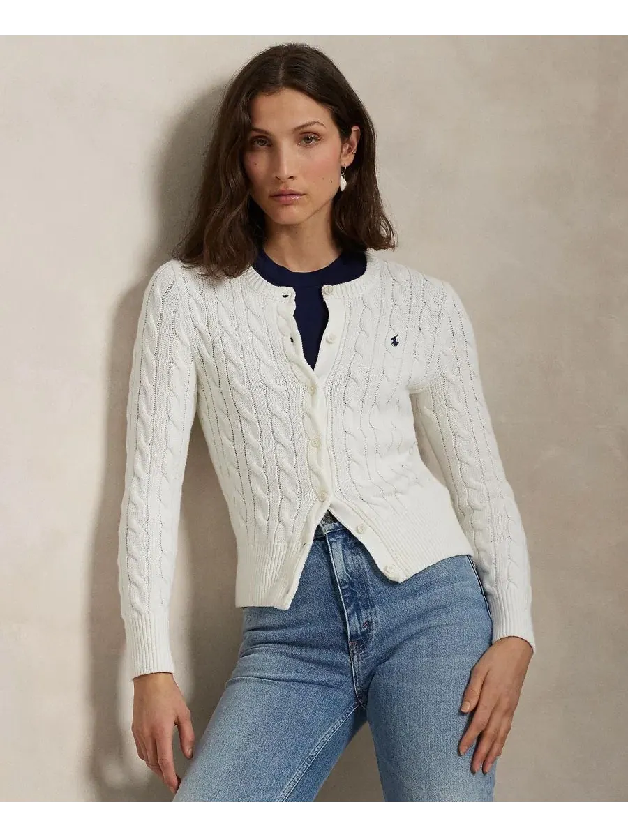 Кардиган с воротником-гольф из хлопка Cable-Knit Polo Ralph Lauren — изображение 1 из 19, белый