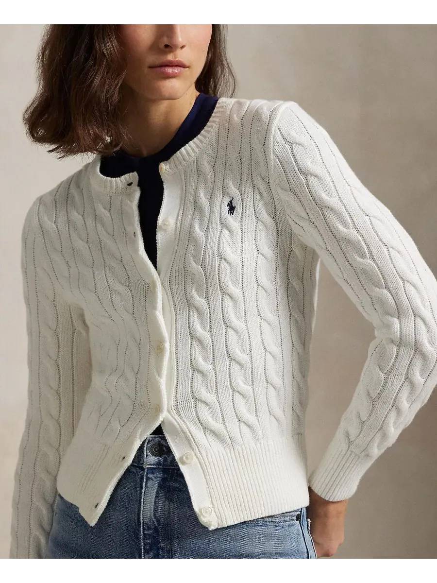 Кардиган с воротником-гольф из хлопка Cable-Knit Polo Ralph Lauren — изображение 7 из 19, белый