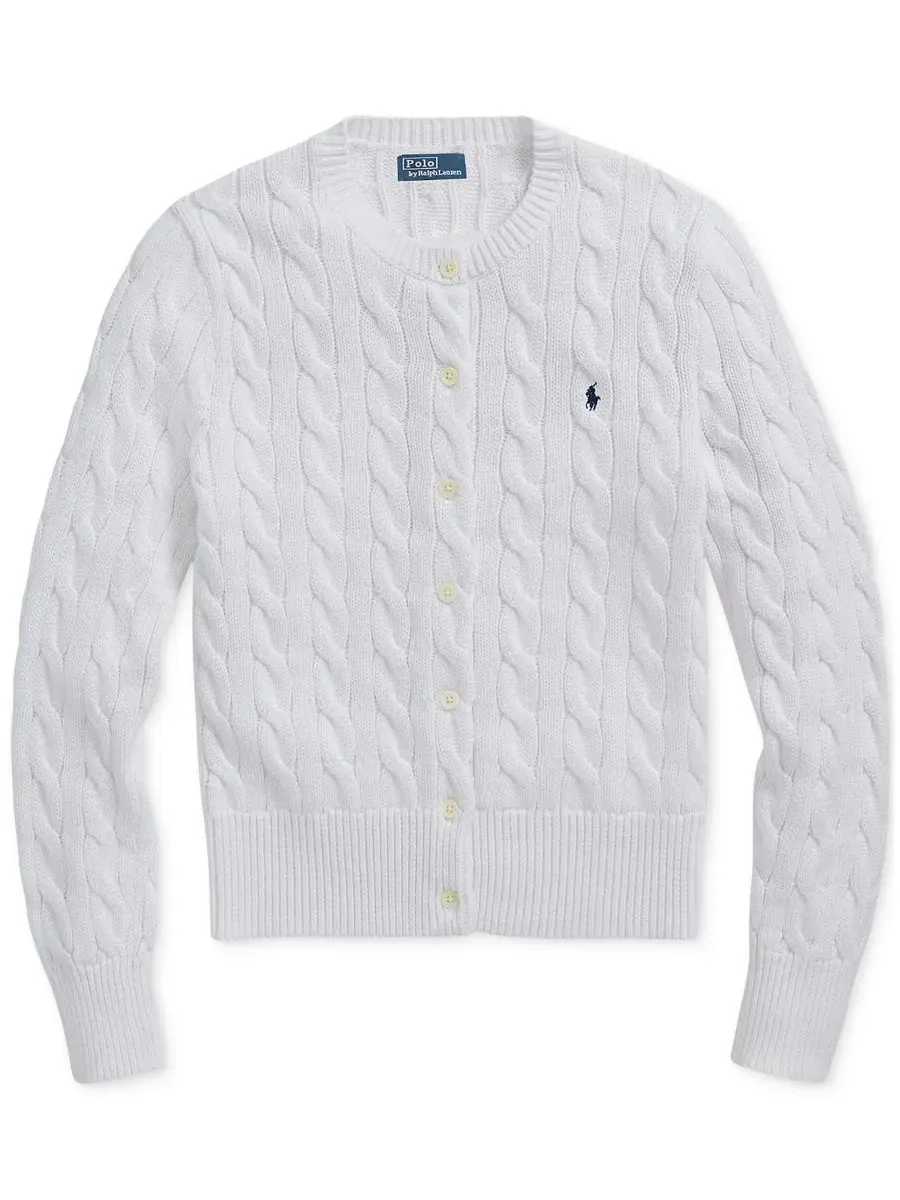 Кардиган с воротником-гольф из хлопка Cable-Knit Polo Ralph Lauren — изображение 9 из 19, белый