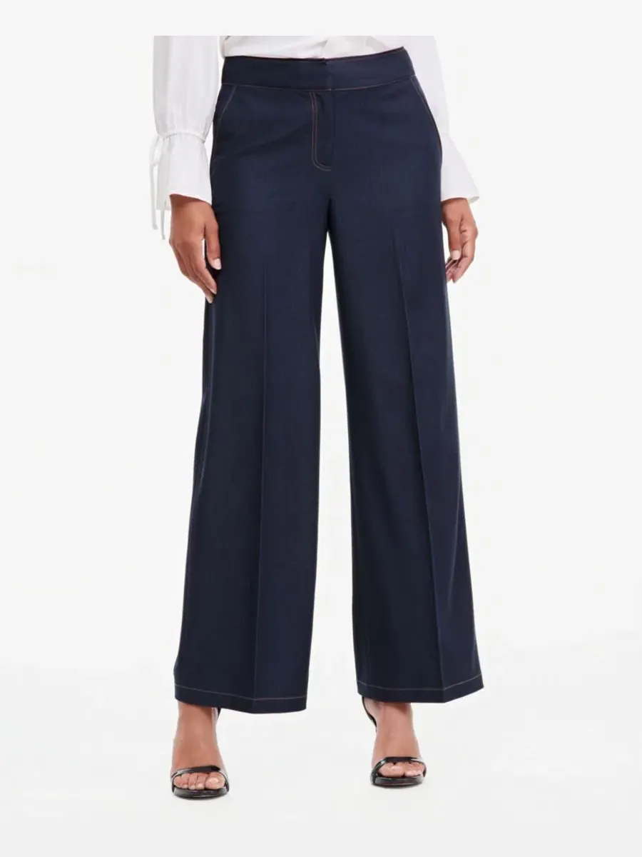 Брюки укороченные с широкими штанинами Tahari ASL Petite Wide-Leg Pants — изображение 3 из 4, темный джинсовый синий