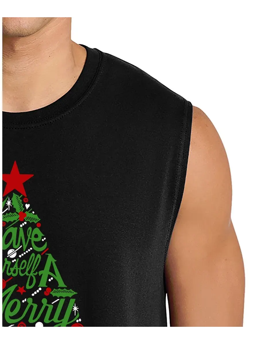 Футболка без рукавов с принтом Merry Christmas Tree Script LA Pop Art — изображение 2 из 4, черный