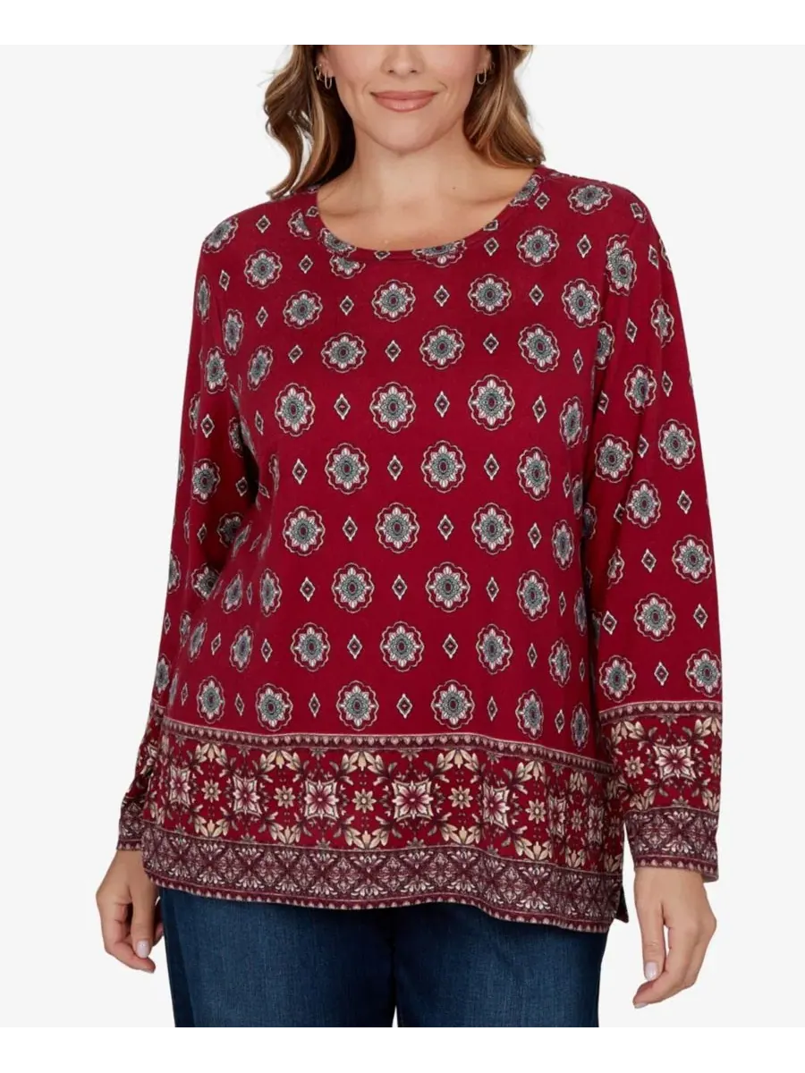Топ с длинным рукавом и принтом Medallion Long-Sleeve Scoop Neck Top Ruby Rd.