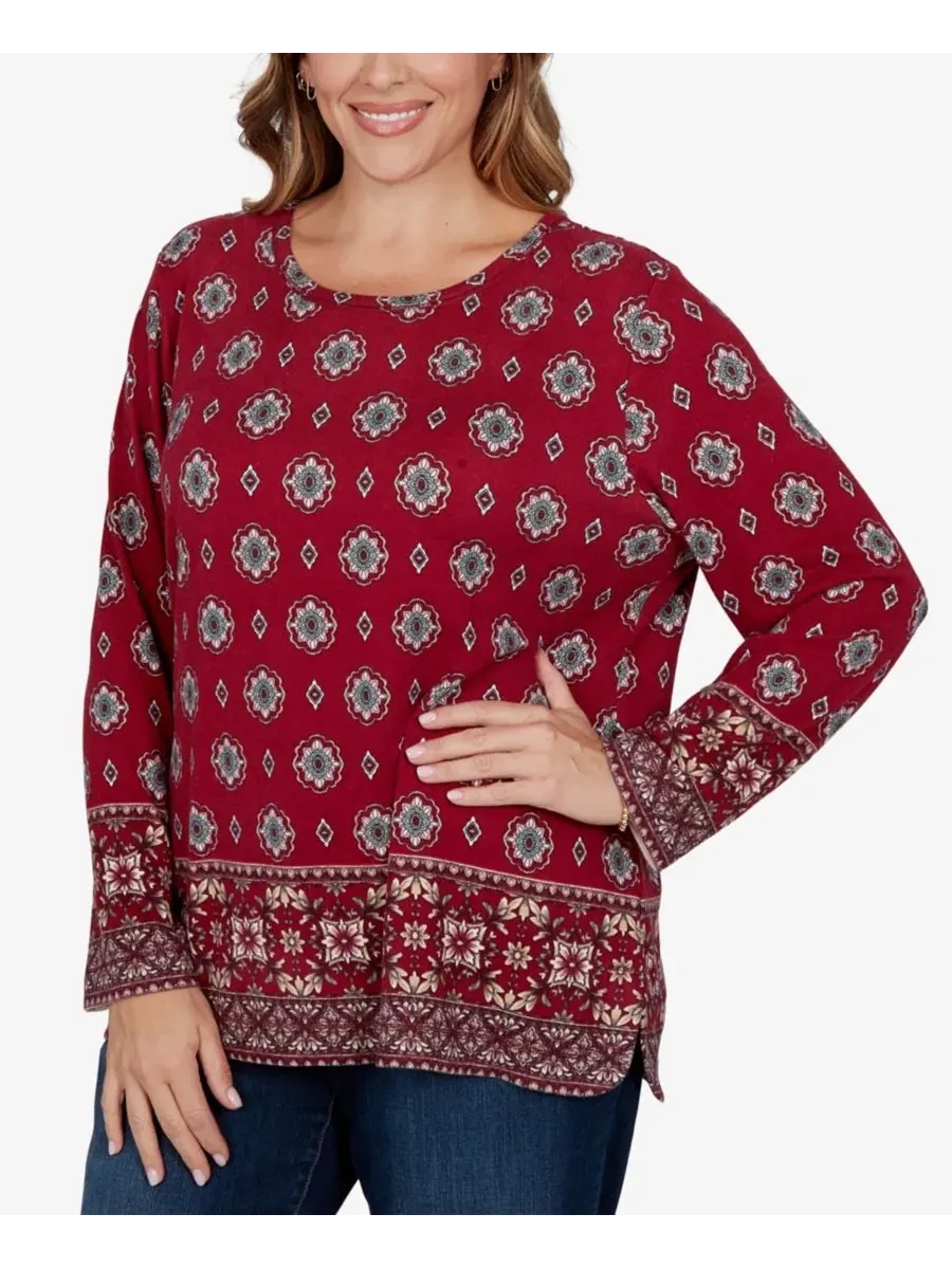 Топ с длинным рукавом и принтом Medallion Long-Sleeve Scoop Neck Top Ruby Rd. — изображение 2 из 5, мульти