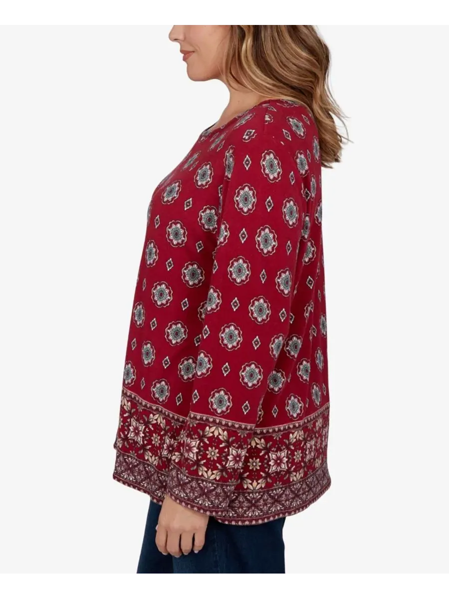 Топ с длинным рукавом и принтом Medallion Long-Sleeve Scoop Neck Top Ruby Rd. — изображение 3 из 5, мульти