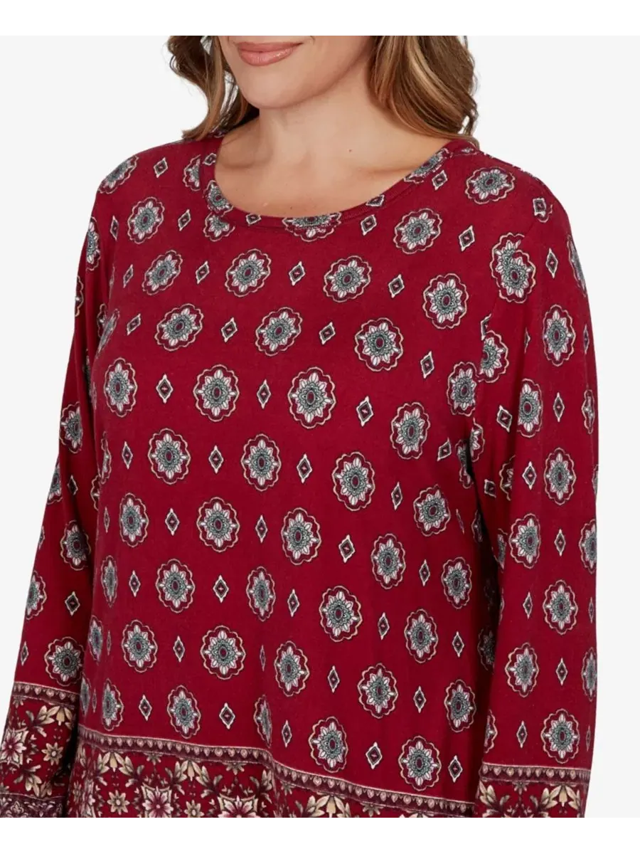 Топ с длинным рукавом и принтом Medallion Long-Sleeve Scoop Neck Top Ruby Rd. — изображение 4 из 5, мульти