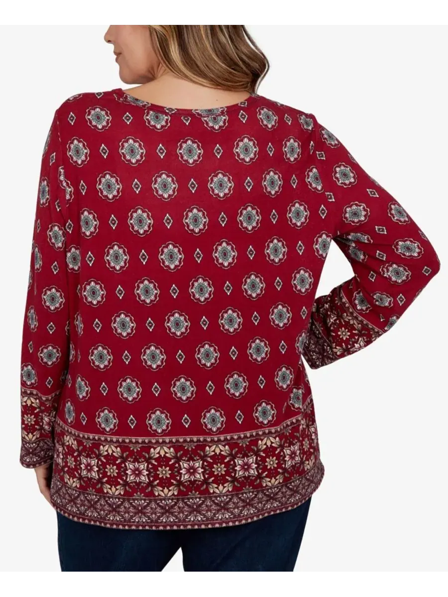 Топ с длинным рукавом и принтом Medallion Long-Sleeve Scoop Neck Top Ruby Rd. — изображение 5 из 5, мульти