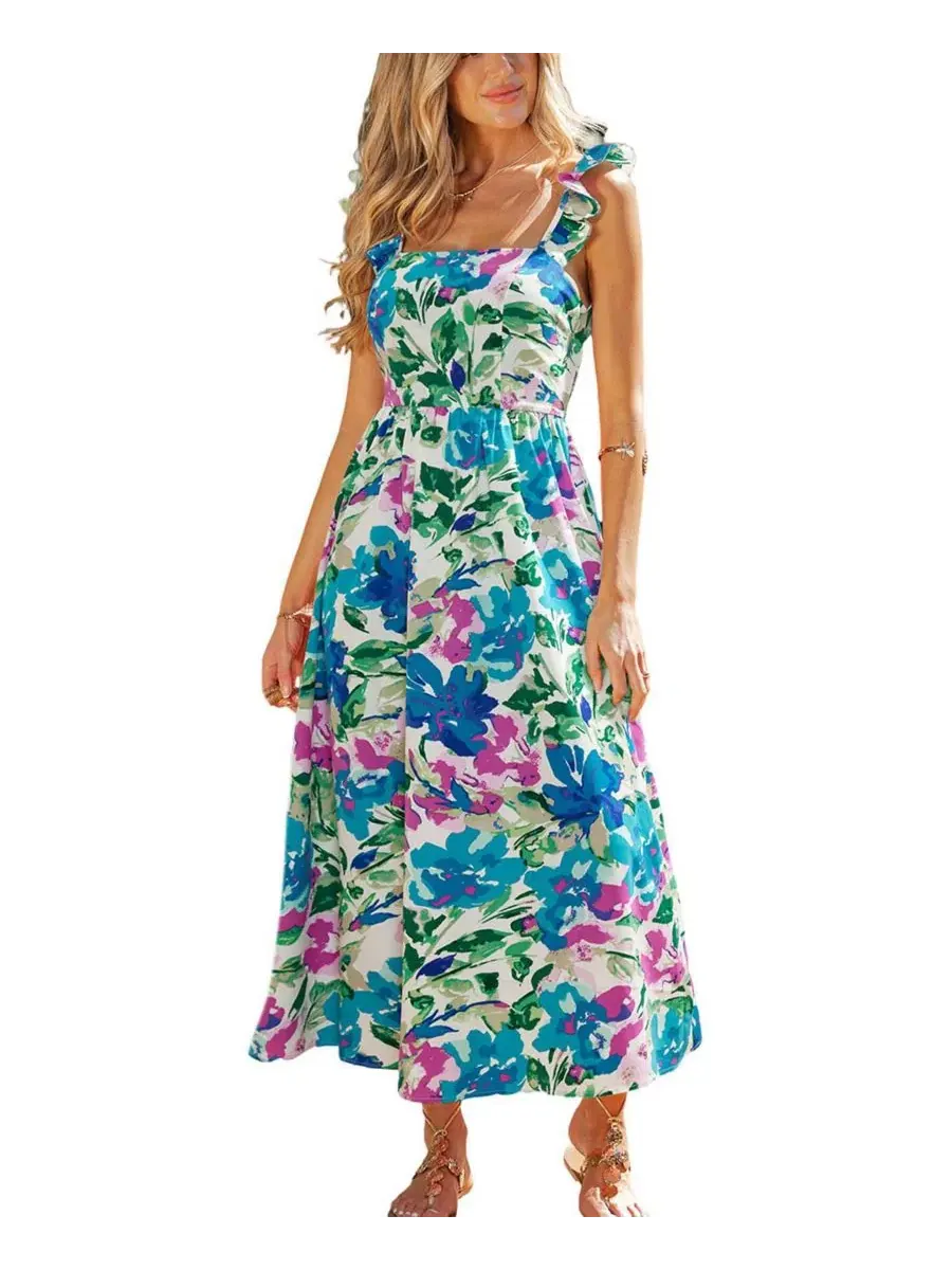 Платье-макси Sun Petal Floral Maxi Cupshe — изображение 2 из 3, синий