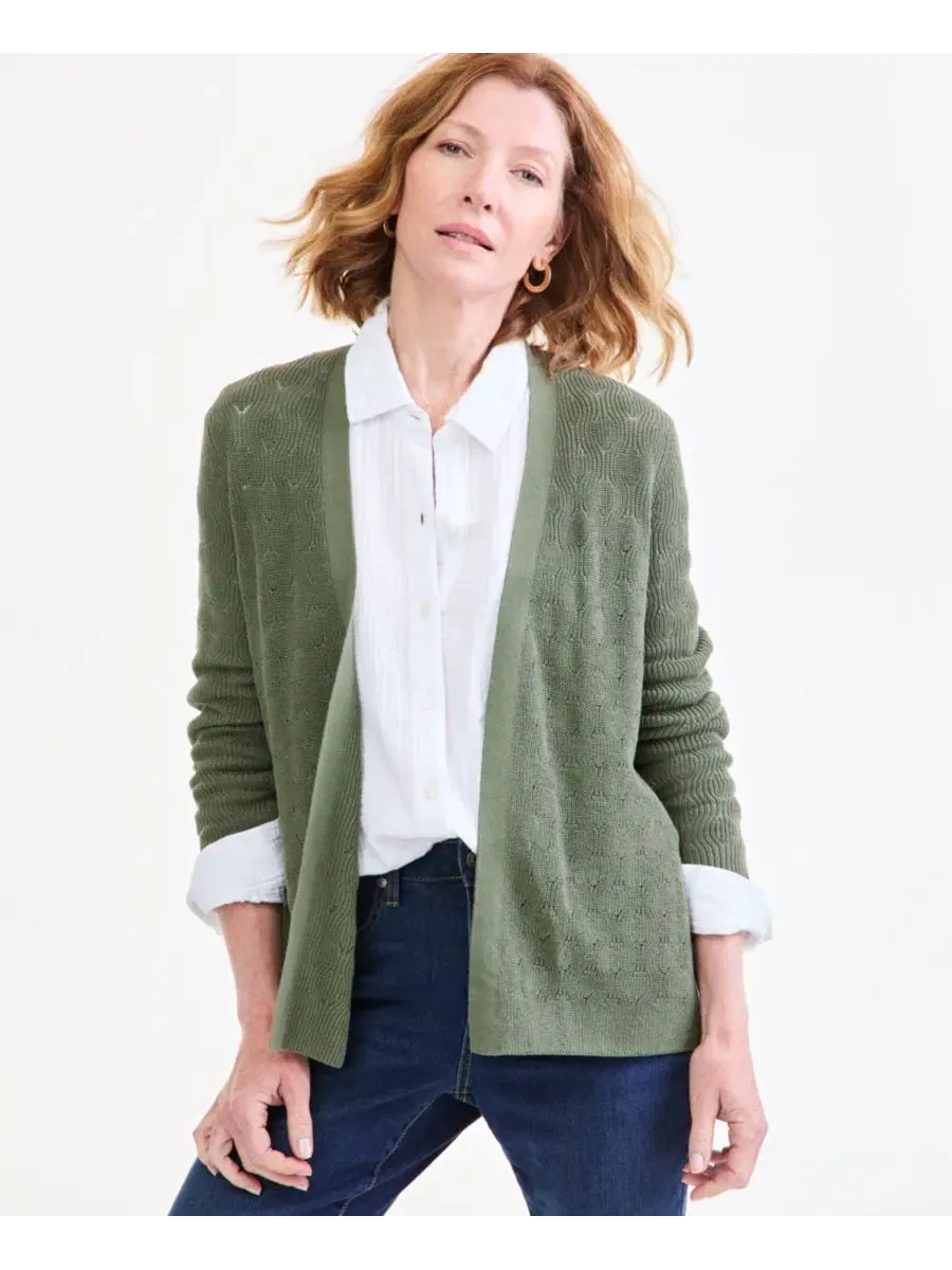 Кардиган из хлопка без застежки с длинным рукавом Style & Co — изображение 1 из 3, зеленый