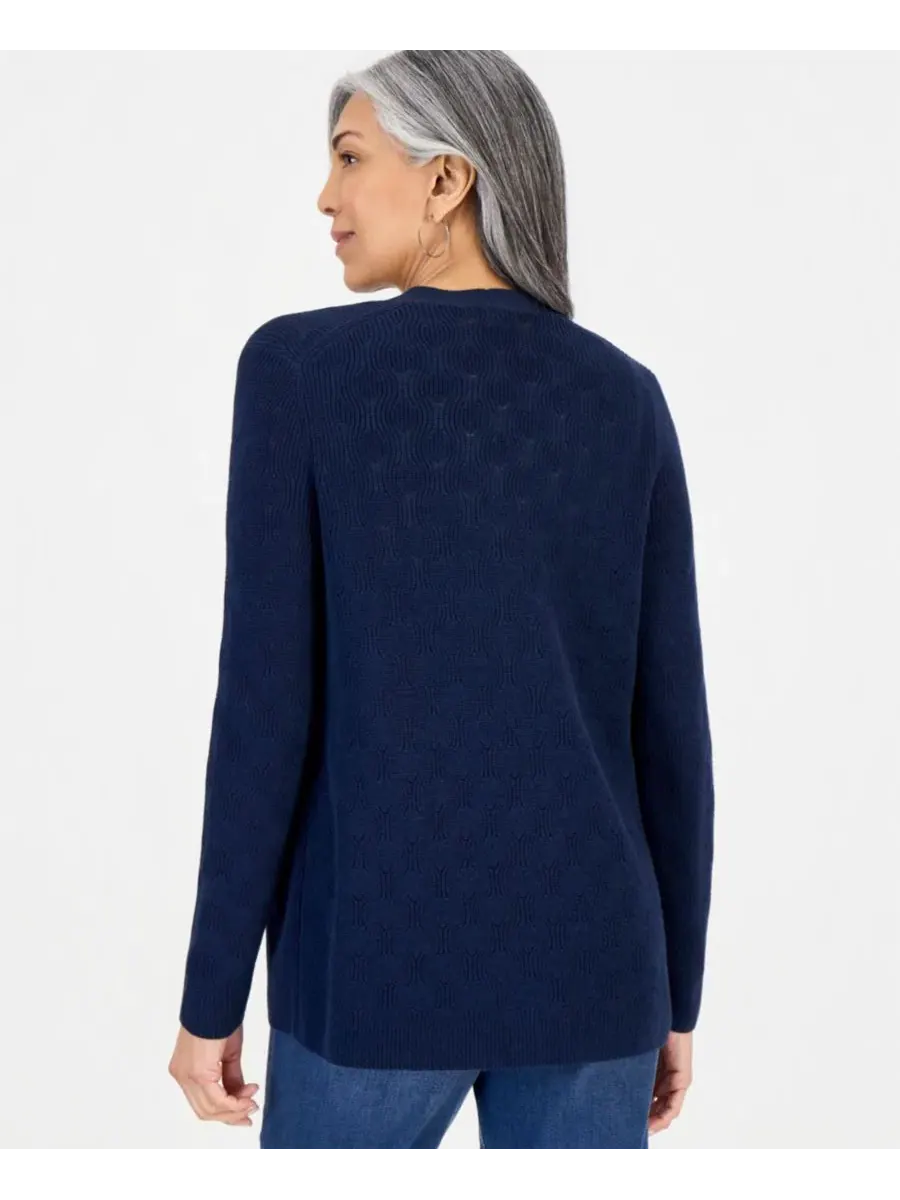 Кардиган с открытым передом из хлопка Petite Textured Open-Front Cotton Cardigan Sweater Style & Co — изображение 3 из 3