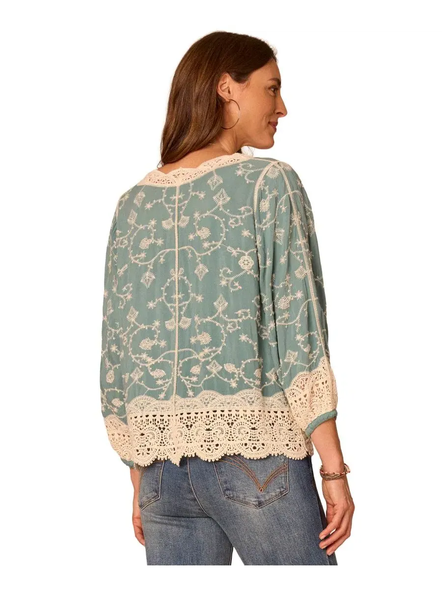 Жакет с вышивкой и кружевной отделкой Petite Crochet Framing Cropped Open-Front Jacket Democracy — изображение 3 из 3