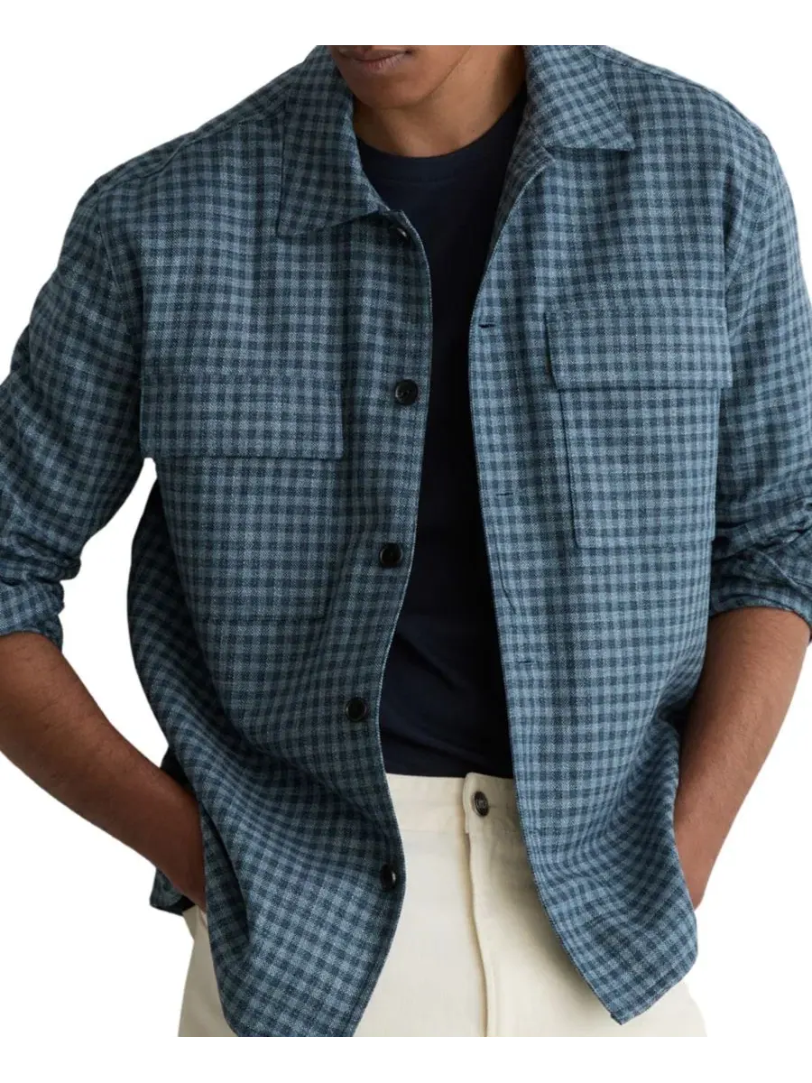 Мужская рубашка-оверширт с принтом Sever Linen Check REISS — изображение 1 из 5, синий