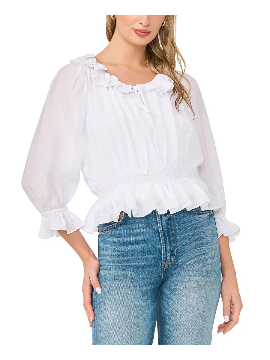 Блузка с галстуком и воланами Long Sleeve Sam & Jess — белый