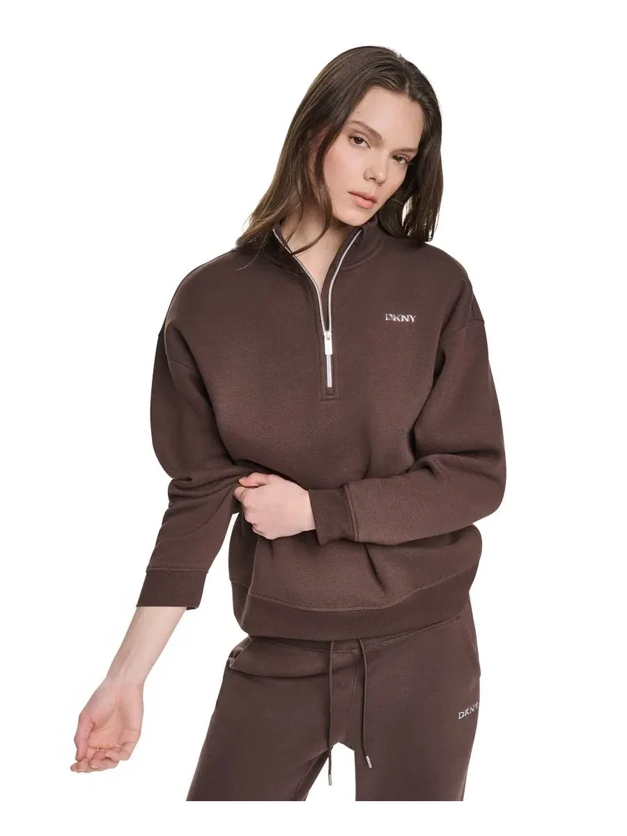 Свитшот с металлическим логотипом и высоким воротником DKNY Sport