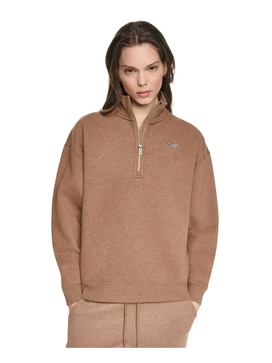 Свитшот с четверть-молнией и металлическим логотипом, модель Metallic Bubble Logo DKNY Sport