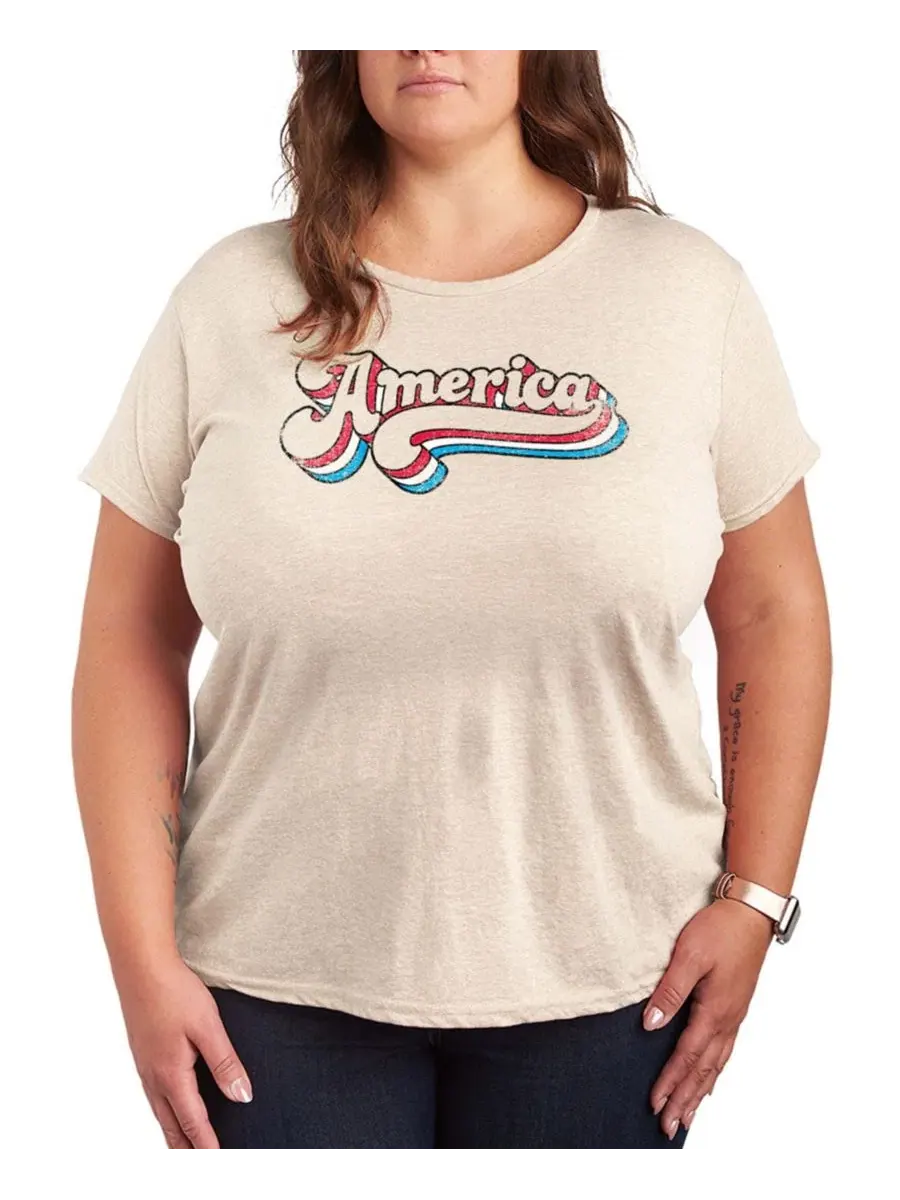 Футболка с принтом Instant Message America Retro, Plus Size Hybrid Apparel — изображение 1 из 3, березовый