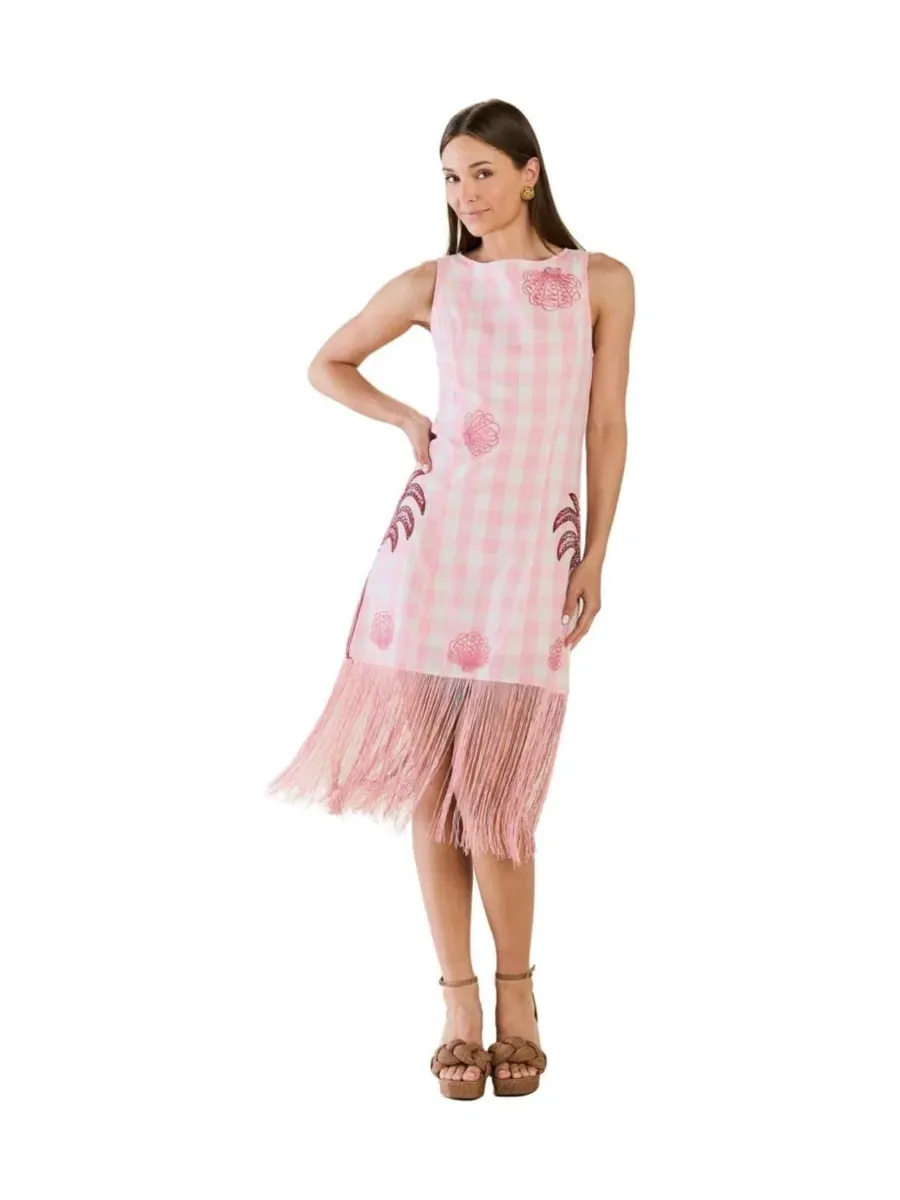 Платье Coco Dress с вышивкой пальм и ракушек Eddy — розовый