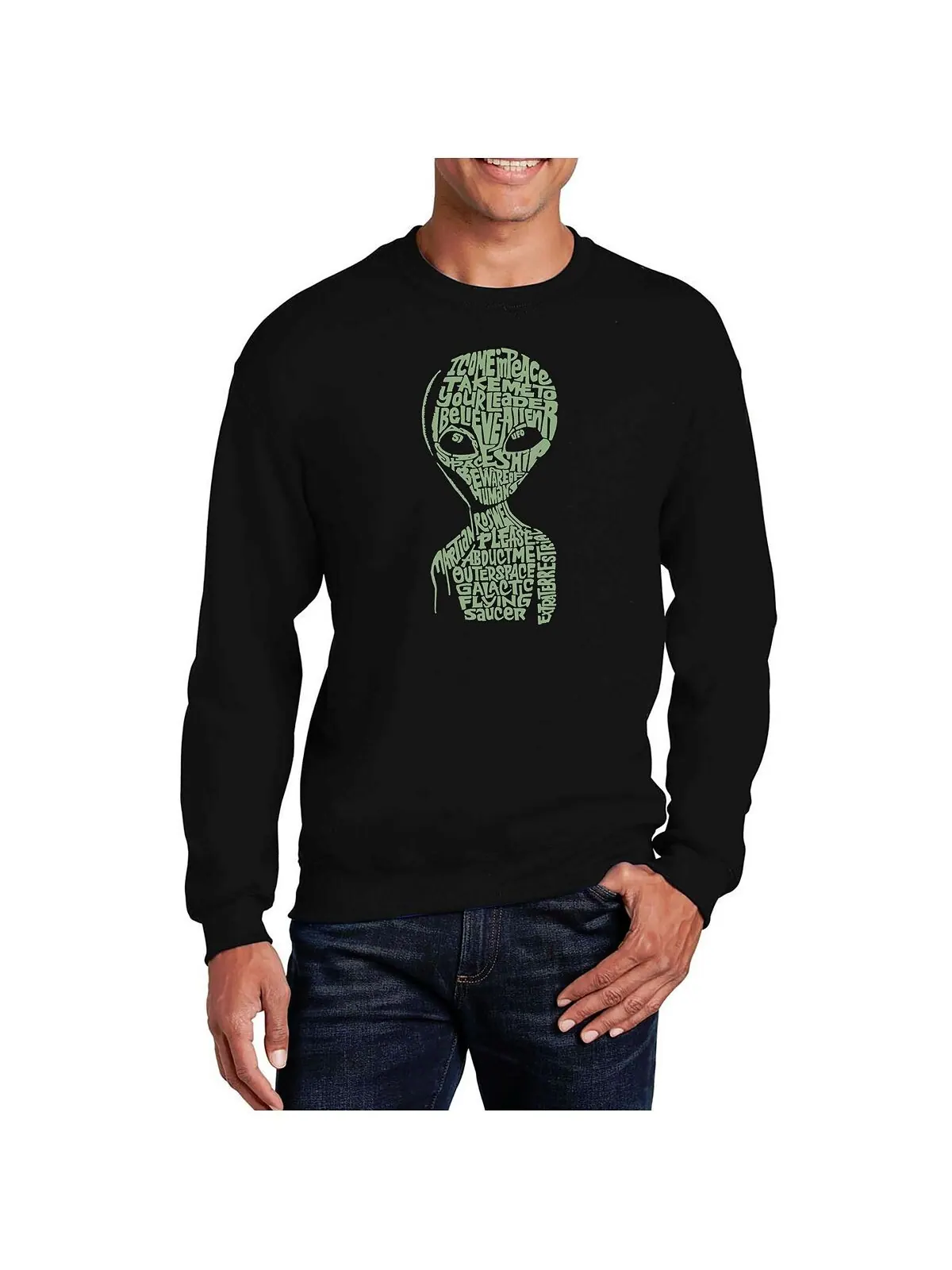 Мужская толстовка с круглым вырезом word art alien LA Pop Art — изображение 1 из 2, черный