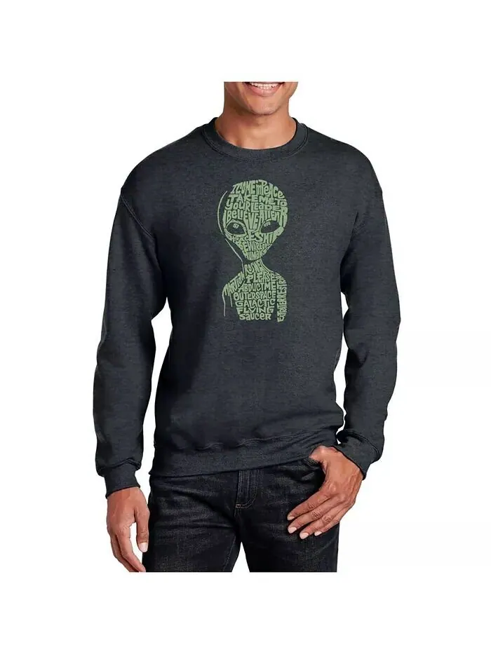 Мужская толстовка Word Art Alien с круглым вырезом LA Pop Art — изображение 1 из 2, серый