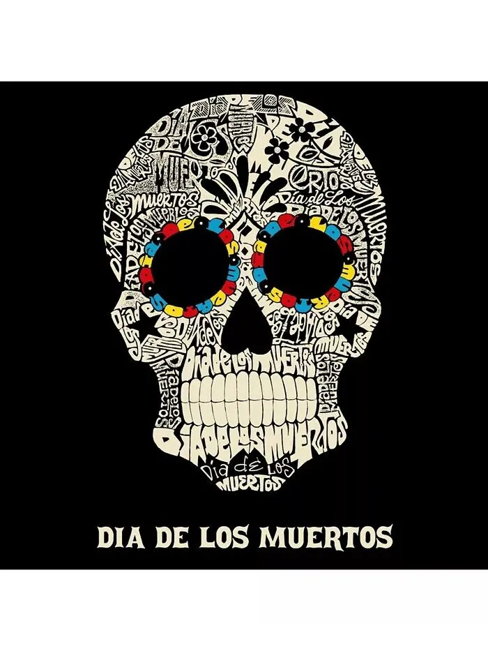 Мужская футболка Word Art - Dia De Los Muertos LA Pop Art — изображение 2 из 3, черный