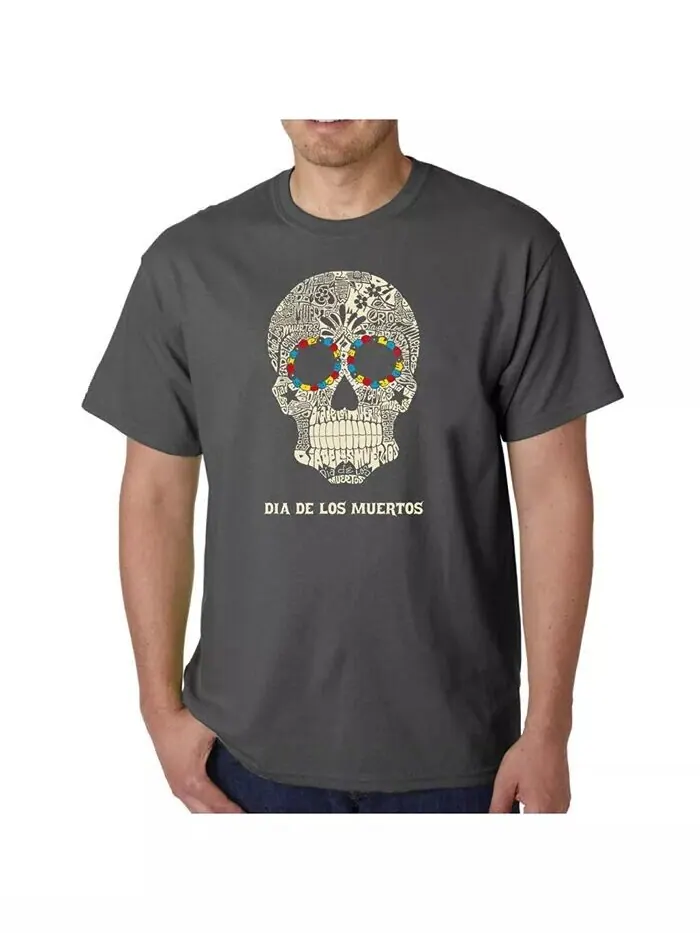 Мужская футболка Word Art - Dia De Los Muertos LA Pop Art — изображение 3 из 3, черный