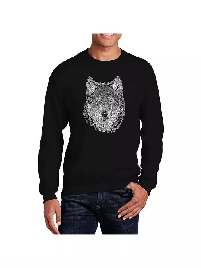 Мужская толстовка Word Art Wolf с круглым вырезом LA Pop Art — изображение 1 из 2, черный