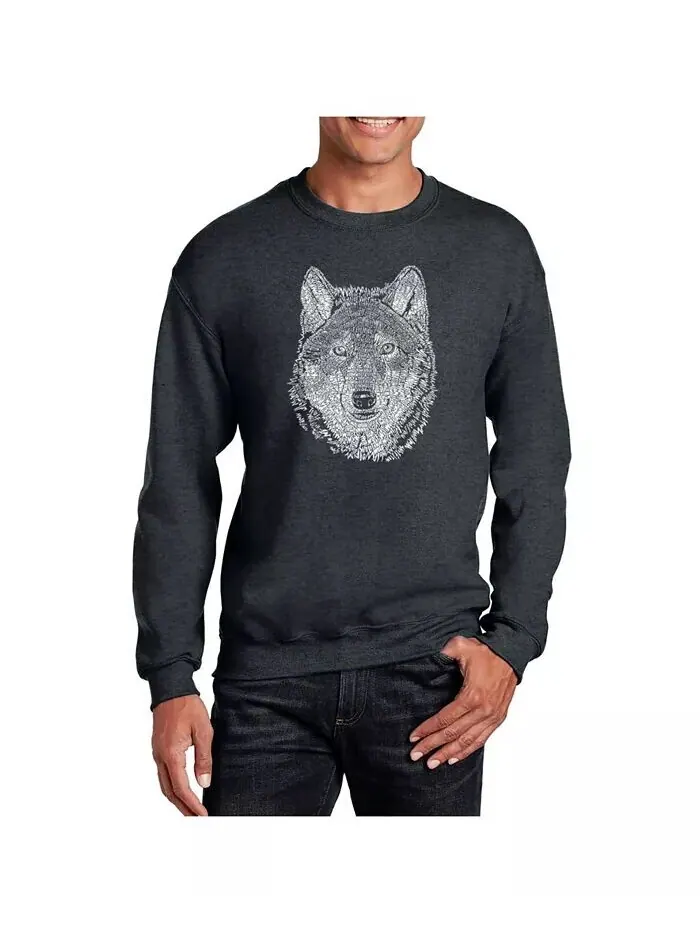 Мужская толстовка Word Art Wolf с круглым вырезом LA Pop Art — изображение 1 из 2, серый