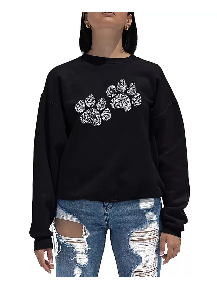 Женская толстовка Word Art Crewneck с принтом в виде лапок Woof LA Pop Art — изображение 1 из 2, черный