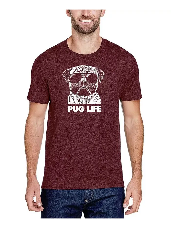 Футболка мужская премиум-класса Word Art Pug Life LA Pop Art — изображение 1 из 1, бордовый