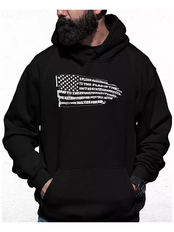 Мужская худи с патриотичным принтом "Pledge of Allegiance Flag Word Art" LA Pop Art — изображение 1 из 2, черный