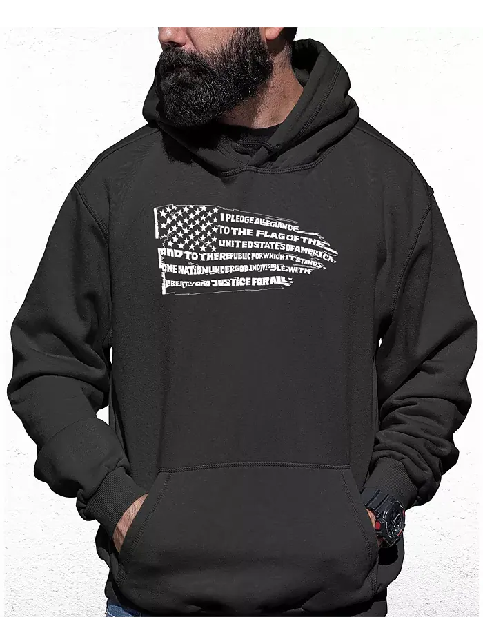 Мужская худи с патриотичным принтом "Pledge of Allegiance Flag Word Art" LA Pop Art — изображение 1 из 2, серый