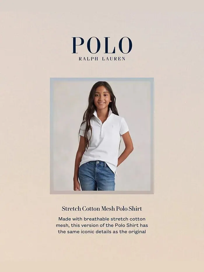 Рубашка поло из эластичного хлопка для больших девочек Polo Ralph Lauren — изображение 3 из 6, синий