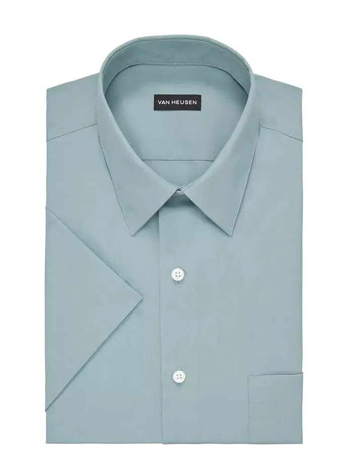 Однотонная классическая рубашка из поплина с короткими рукавами Van Heusen — изображение 3 из 3, серый