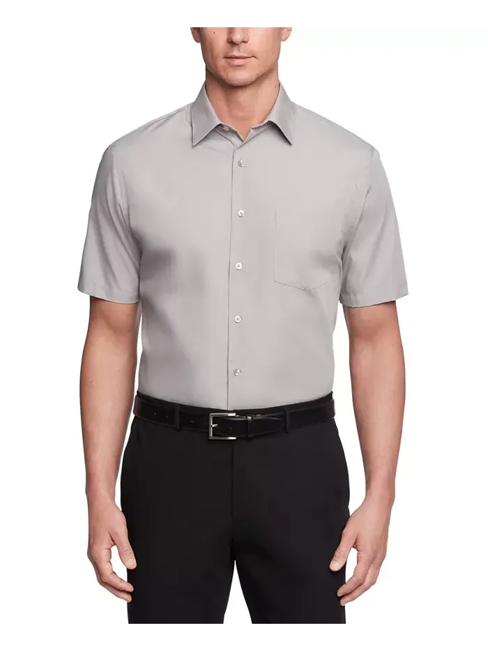Рубашка из однотонного поплина с коротким рукавом Van Heusen — изображение 1 из 3, серый
