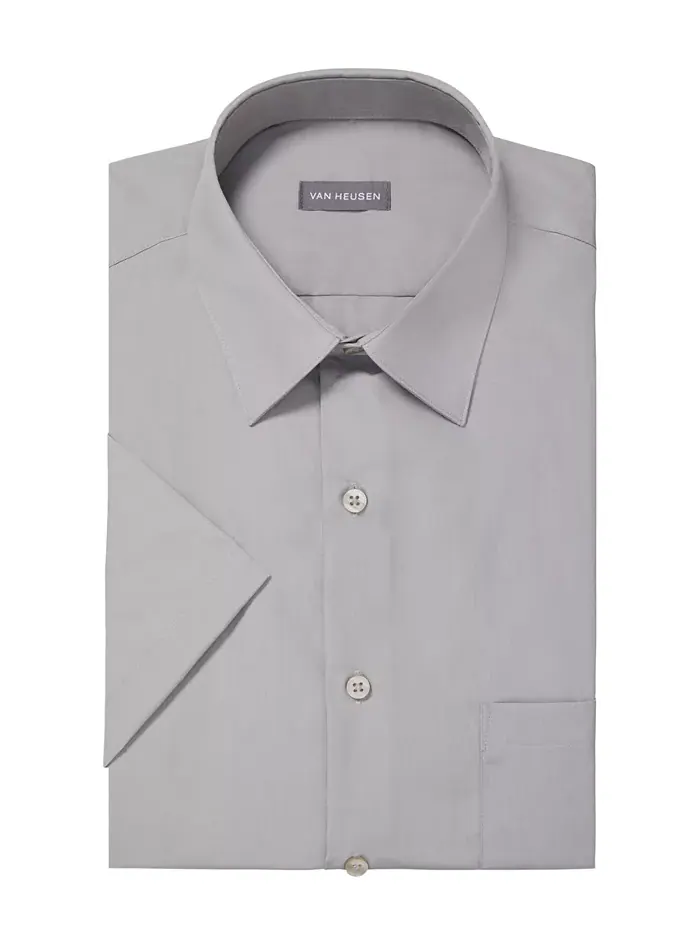 Рубашка из однотонного поплина с коротким рукавом Van Heusen — изображение 3 из 3, серый