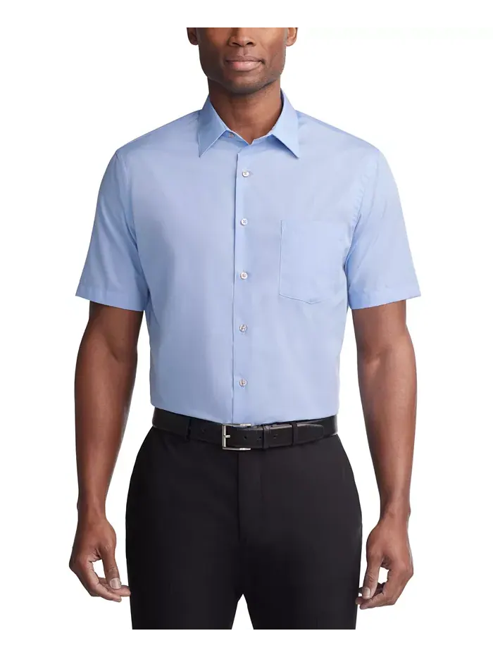 Рубашка из однотонного поплина с коротким рукавом Van Heusen — изображение 1 из 3, синий