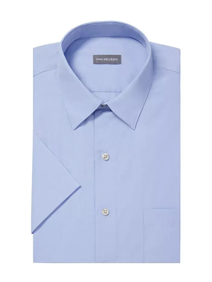 Рубашка из однотонного поплина с коротким рукавом Van Heusen — изображение 3 из 3, синий